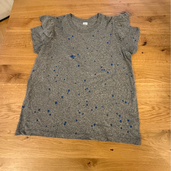Clare V Tops - Clare V ruffle Grey and blue splattered T EUC